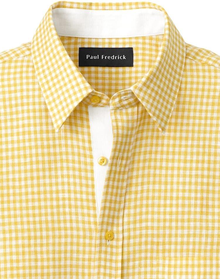 imagePaul Fredrick Mens Classic Fit Linen Gingham Check Casual ShirtYellow