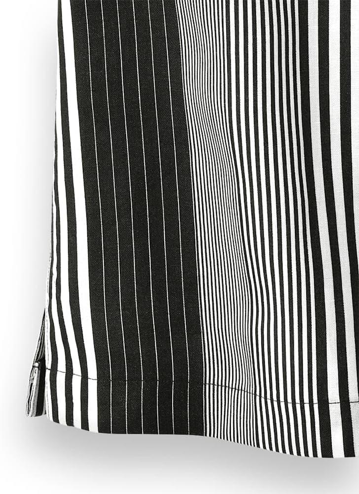imagePaul Fredrick Mens Classic Fit Linen Stripe Print Casual ShirtBlack  White