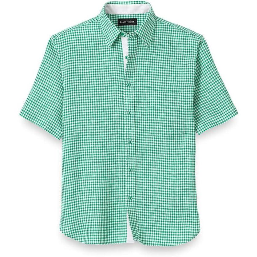 imagePaul Fredrick Mens Classic Fit Linen Gingham Check Casual ShirtGreen