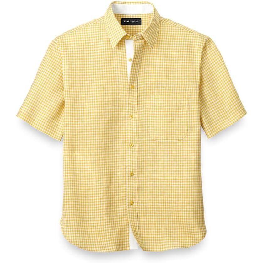 imagePaul Fredrick Mens Classic Fit Linen Gingham Check Casual ShirtYellow