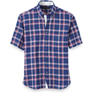 imagePaul Fredrick Mens Classic Fit Linen Plaid Casual ShirtBlueRed