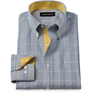 imagePaul Fredrick Mens Tailored Fit NonIron Cotton Glen Plaid Dress Shirt