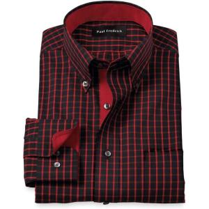 imagePaul Fredrick Mens Slim Fit NonIron Cotton Check Dress Shirt