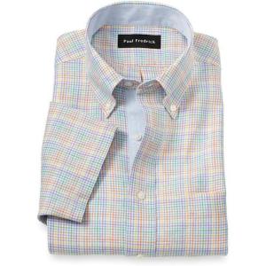 imagePaul Fredrick Mens Classic Fit NonIron Linen Plaid Dress Shirt