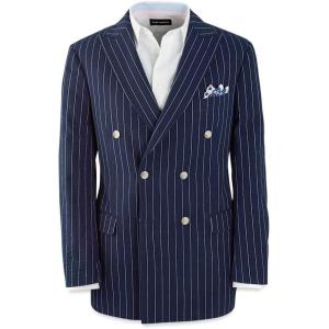 imagePaul Fredrick Mens Cotton Seersucker Double Breasted Peak Lapel Suit Jacket