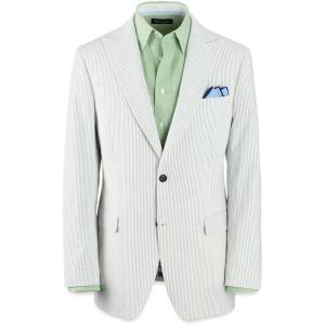 imagePaul Fredrick Mens Cotton Seersucker Single Breasted Peak Lapel Suit Jacket