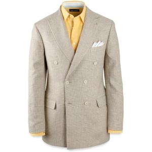 imagePaul Fredrick Mens Linen Blend Plaid Double Breasted Peak Lapel Suit Jacket