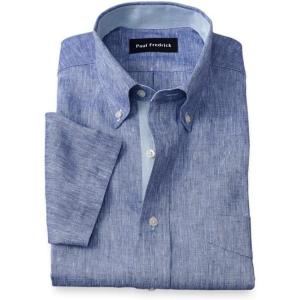 imagePaul Fredrick Mens Slim Fit NonIron Linen Solid Dress Shirt