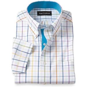imagePaul Fredrick Mens Tailored Fit Comfort Stretch NonIron Tattersall Dress Shirt