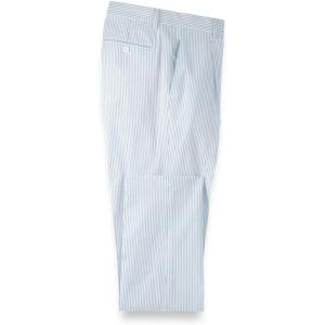 imagePaul Fredrick Mens Cotton Seersucker Single Pleated PantsBlueWhite