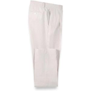 imagePaul Fredrick Mens Cotton Seersucker Single Pleated PantsTanWhite