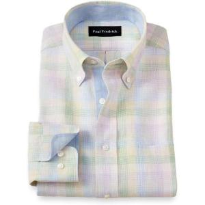 imagePaul Fredrick Mens Slim Fit NonIron Linen Plaid Dress Shirt