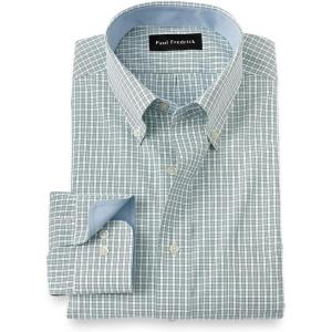 imagePaul Fredrick Mens Slim Fit NonIron Cotton Plaid Dress ShirtGreen