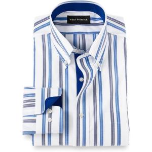 imagePaul Fredrick Mens Classic Fit NonIron Cotton Stripe Dress ShirtBlue