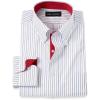 imagePaul Fredrick Mens Tailored Fit NonIron Cotton Stripe Dress ShirtBlueRed