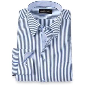 imagePaul Fredrick Mens Classic Fit Comfort Stretch NonIron Stripe Dress ShirtCobalt