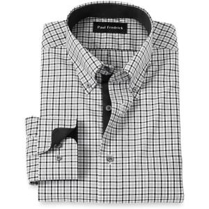 imagePaul Fredrick Mens Classic Fit NonIron Cotton Check Dress ShirtBlackGrey