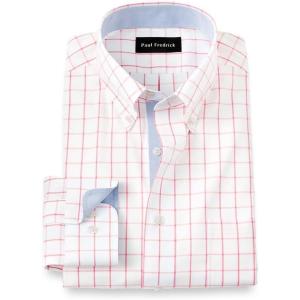 imagePaul Fredrick Mens Slim Fit Comfort Stretch NonIron Check Dress ShirtCoral