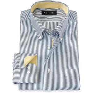 imagePaul Fredrick Mens Tailored Fit NonIron Cotton Stripe Dress ShirtBlue