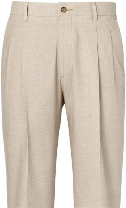 imagePaul Fredrick Mens LinenCotton Pleated PantsIvory