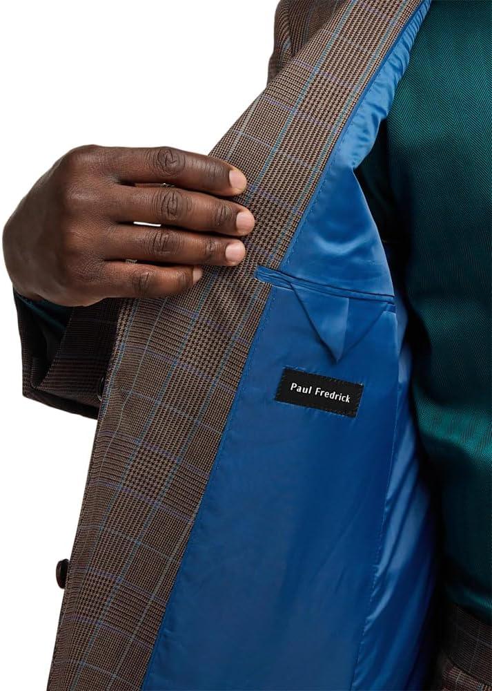 imagePaul Fredrick Mens Wool Blend Plaid Single Breasted Notch Lapel Suit Jacket