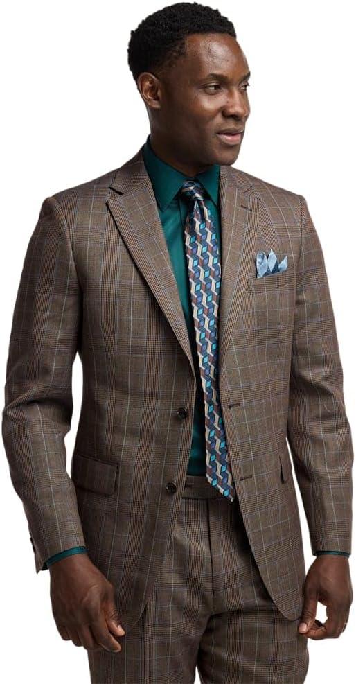 imagePaul Fredrick Mens Wool Blend Plaid Single Breasted Notch Lapel Suit Jacket