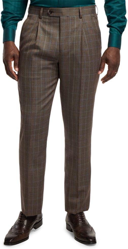 imagePaul Fredrick Mens Wool Blend Plaid Single Pleat Suit Pants