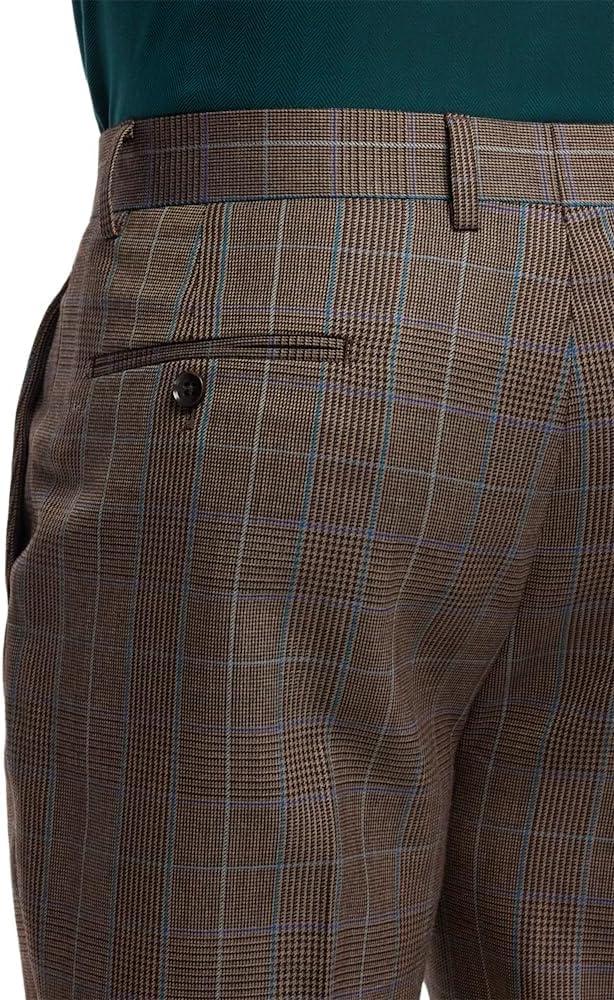 imagePaul Fredrick Mens Wool Blend Plaid Single Pleat Suit Pants