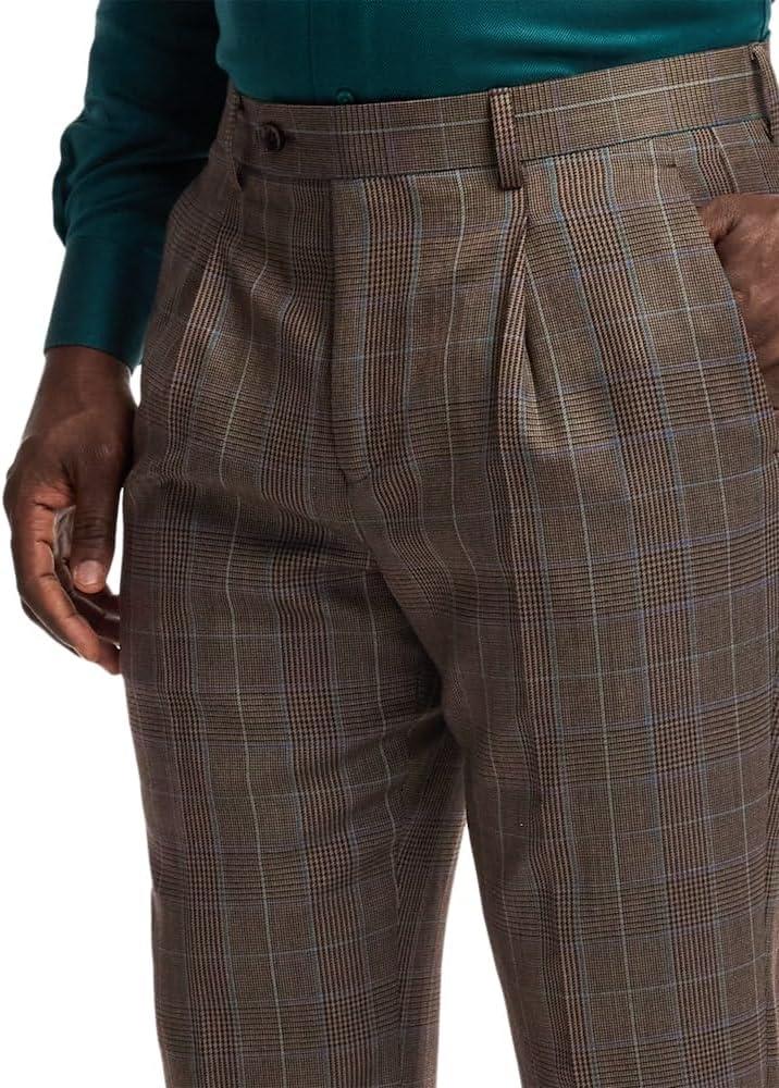 imagePaul Fredrick Mens Wool Blend Plaid Single Pleat Suit Pants
