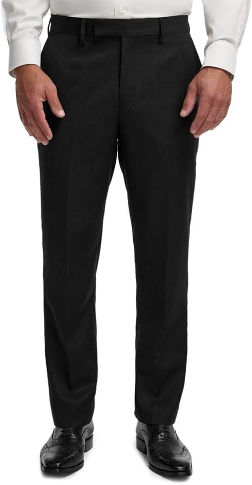 imagePaul Fredrick Mens Wool Flannel Solid Flat Front PantsBlack
