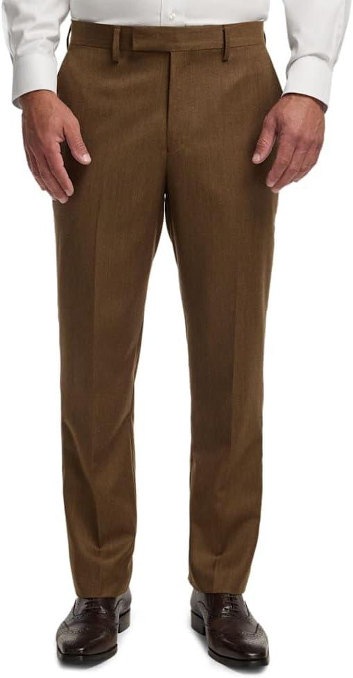 imagePaul Fredrick Mens Wool Flannel Solid Flat Front PantsBrown