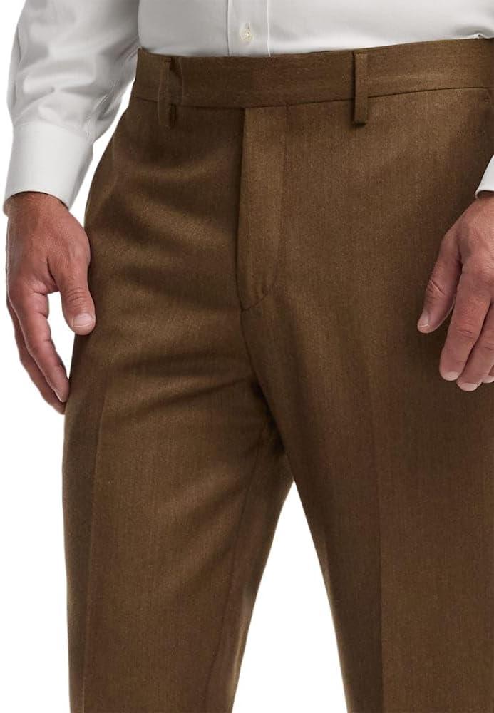 imagePaul Fredrick Mens Wool Flannel Solid Flat Front PantsBrown
