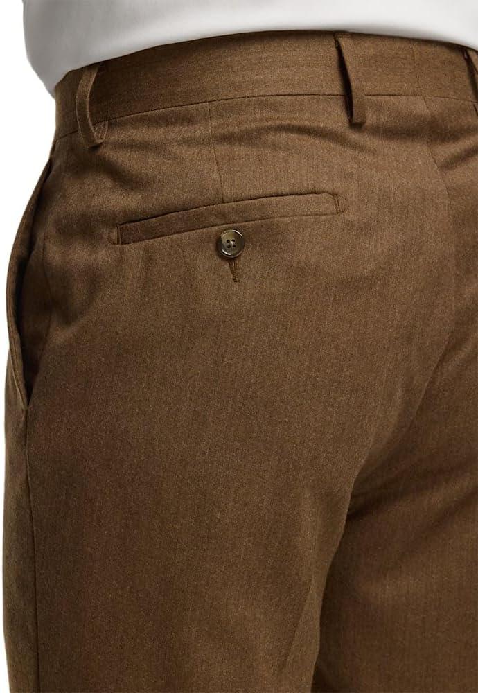 imagePaul Fredrick Mens Wool Flannel Solid Flat Front PantsBrown