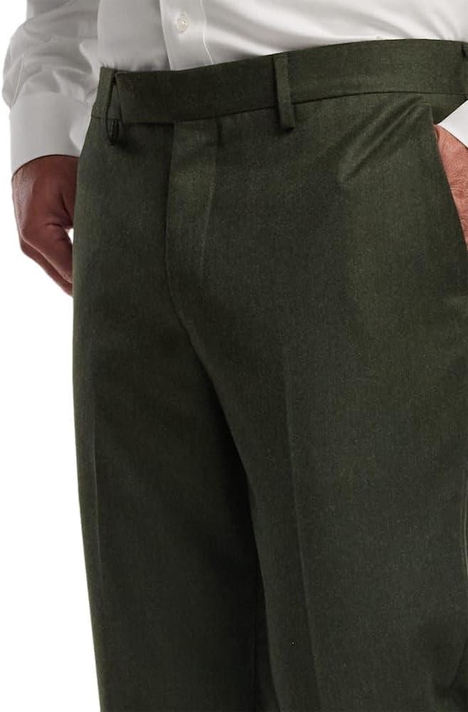 imagePaul Fredrick Mens Wool Flannel Solid Flat Front PantsDark Green