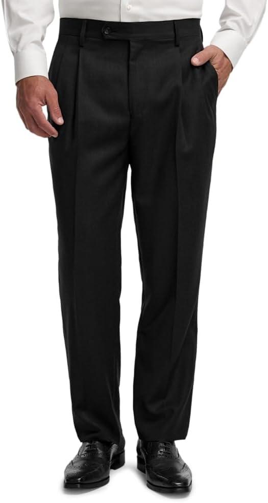 imagePaul Fredrick Mens Wool Flannel Solid Pleated PantsBlack