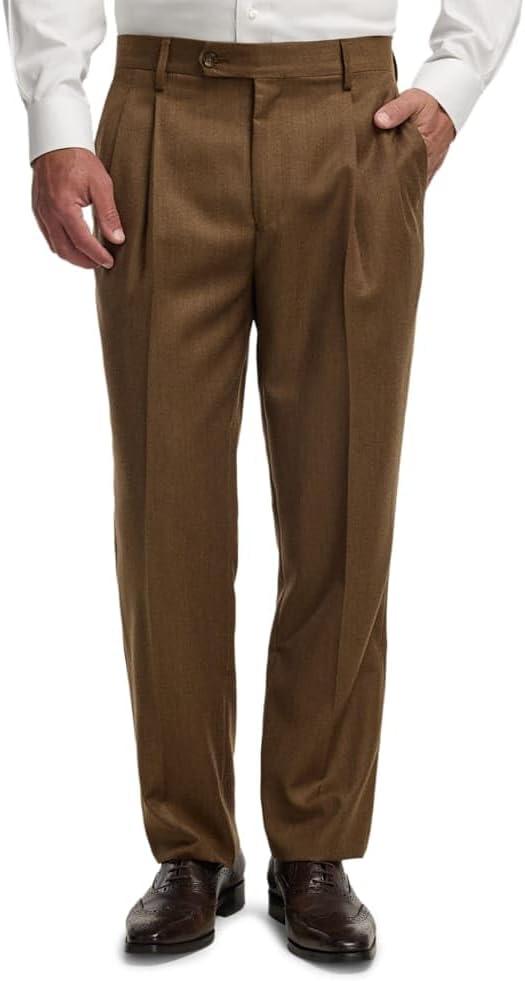 imagePaul Fredrick Mens Wool Flannel Solid Pleated PantsBrown