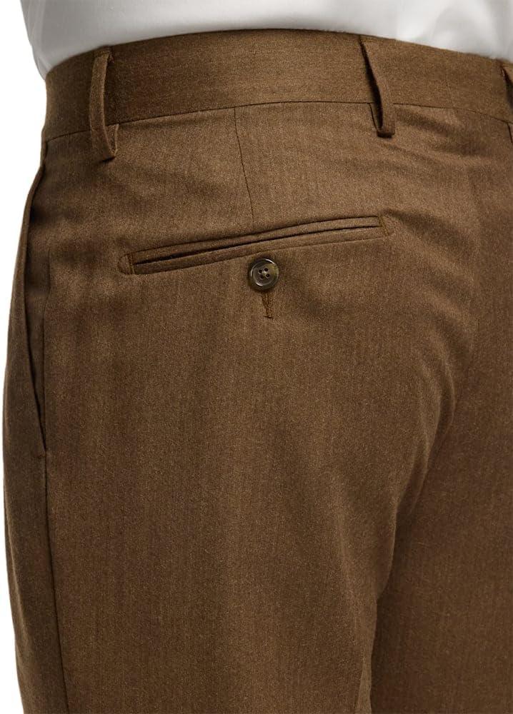 imagePaul Fredrick Mens Wool Flannel Solid Pleated PantsBrown