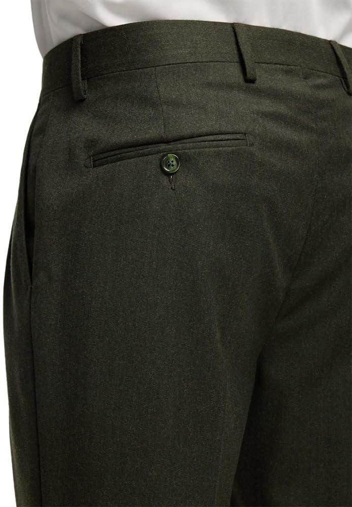 imagePaul Fredrick Mens Wool Flannel Solid Pleated PantsDark Green