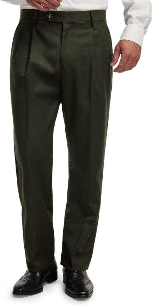 imagePaul Fredrick Mens Wool Flannel Solid Pleated PantsDark Green