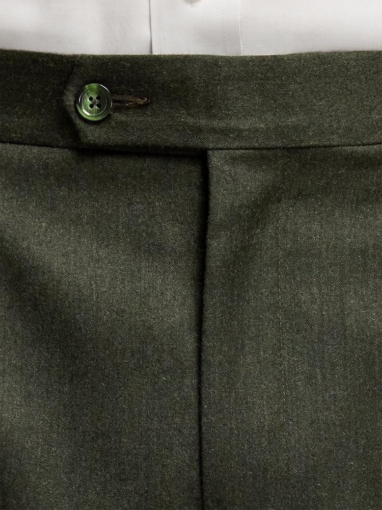 imagePaul Fredrick Mens Wool Flannel Solid Pleated PantsDark Green