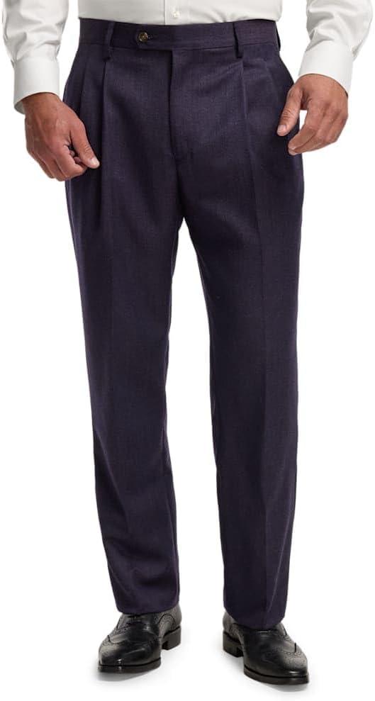 imagePaul Fredrick Mens Wool Flannel Solid Pleated PantsPurple