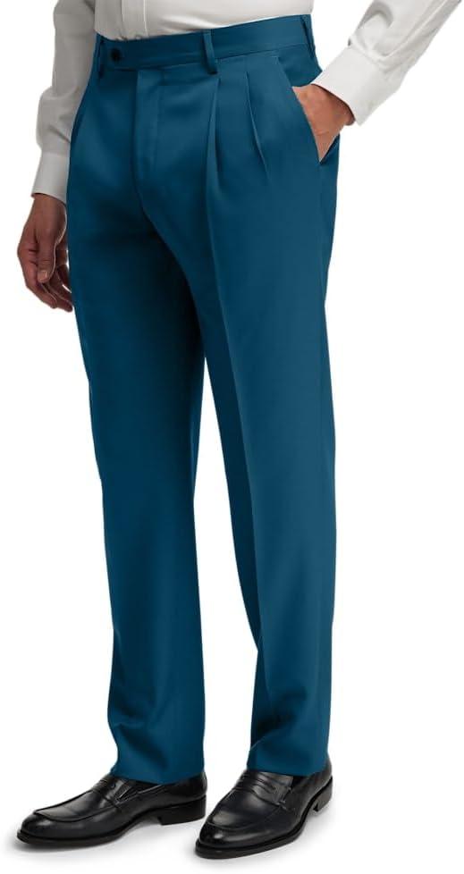imagePaul Fredrick Mens Wool Gabardine Pleated PantsDark Teal