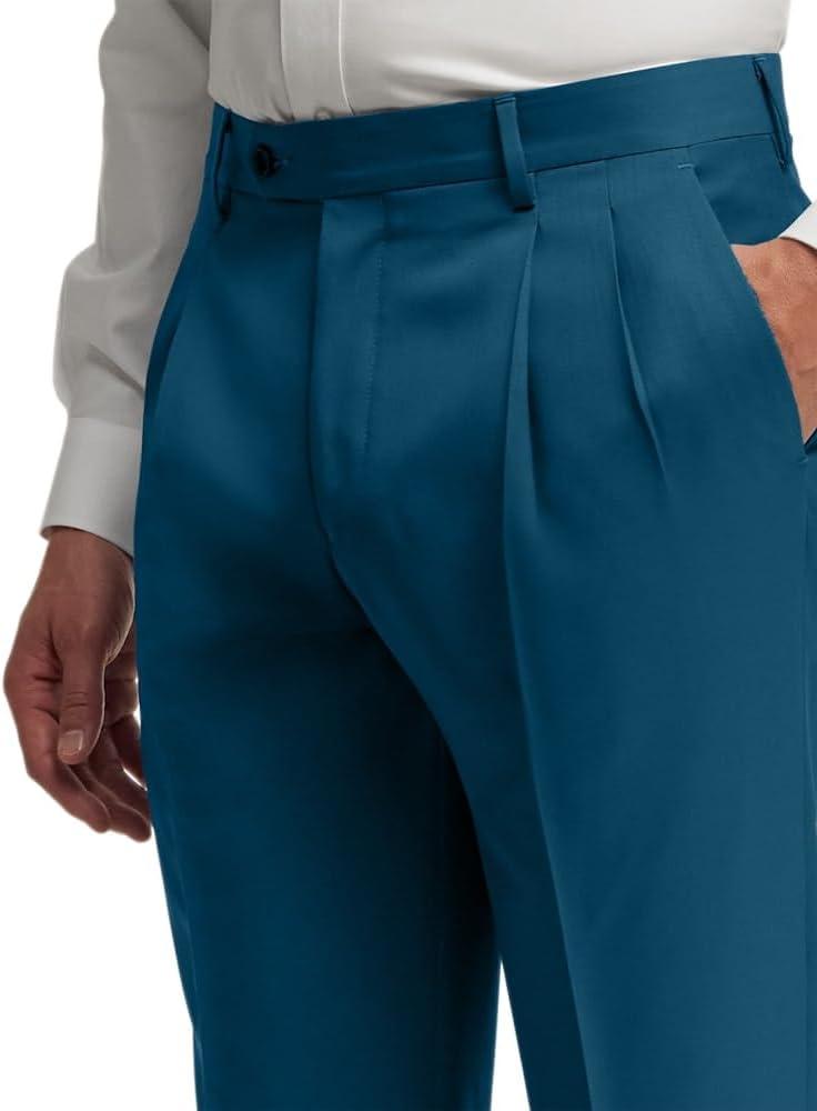 imagePaul Fredrick Mens Wool Gabardine Pleated PantsDark Teal