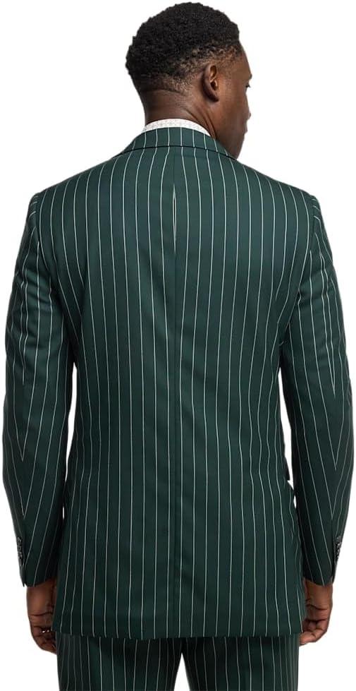 imagePaul Fredrick Mens Wool Stretch Stripe Double Breasted Peak Lapel Suit Jacket
