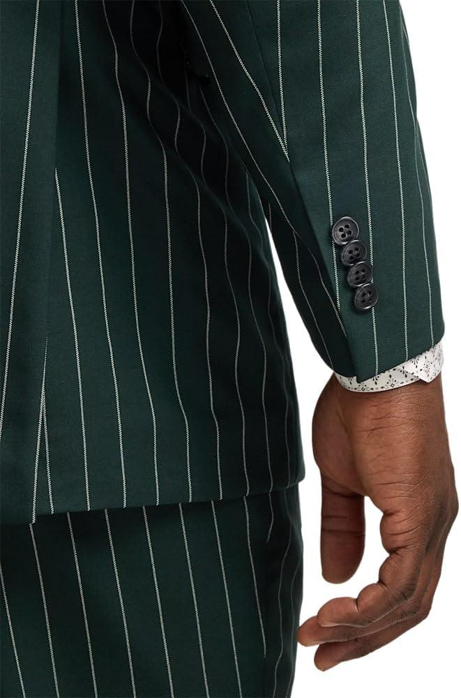 imagePaul Fredrick Mens Wool Stretch Stripe Double Breasted Peak Lapel Suit Jacket