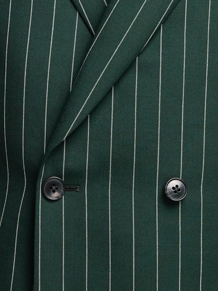 imagePaul Fredrick Mens Wool Stretch Stripe Double Breasted Peak Lapel Suit Jacket