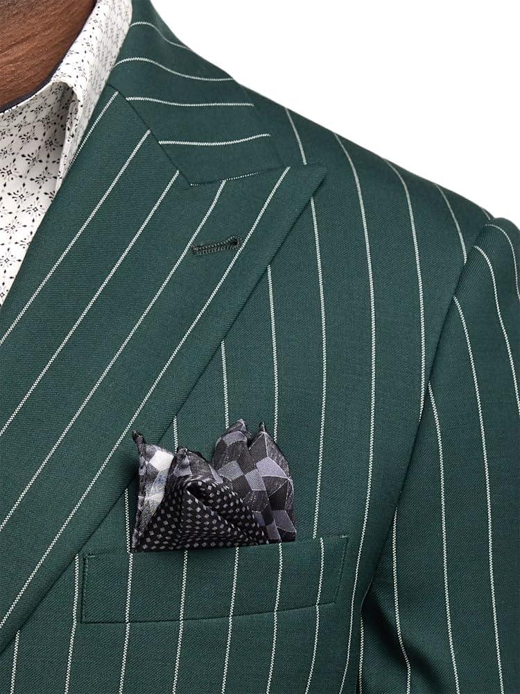 imagePaul Fredrick Mens Wool Stretch Stripe Double Breasted Peak Lapel Suit Jacket
