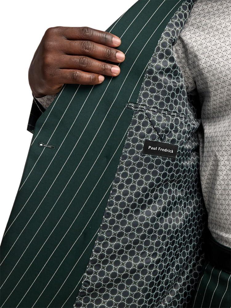 imagePaul Fredrick Mens Wool Stretch Stripe Double Breasted Peak Lapel Suit Jacket