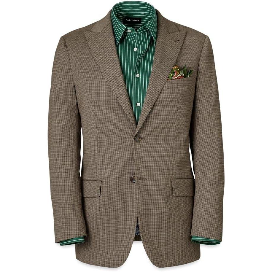 imagePaul Fredrick Mens Wool Stretch Micro Check Peak Lapel Suit Jacket