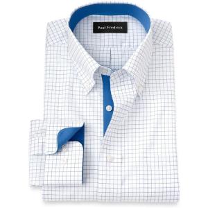 imagePaul Fredrick Mens Classic Fit NonIron Cotton Check Dress ShirtBlue